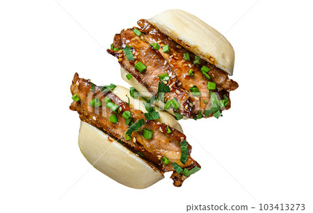 Bao bun, steamed sandwich with pork. Isolated on white background. Bao bun, steamed sandwich with pork. Isolated on white background. 103413273