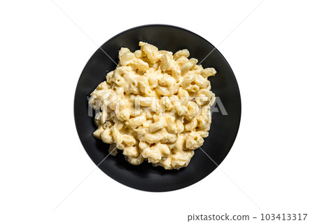Mac and cheese. macaroni pasta in cheesy sauce. Isolated on white background. Mac and cheese. macaroni pasta in cheesy sauce. Isolated on white background. 103413317
