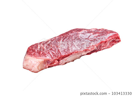 Raw Striploin steak, marbled beef. Isolated on white background. Raw Striploin steak, marbled beef. Isolated on white background. 103413330