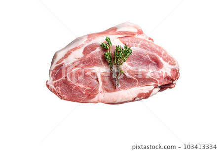 Raw pork neck meat. Chop steak. Isolated on white background. Raw pork neck meat. Chop steak. Isolated on white background. 103413334