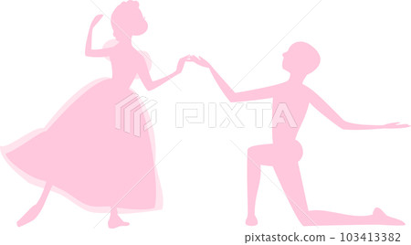 Pink silhouette of a ballerina dancing with two pas de deux Pink silhouette of a ballerina dancing with two pas de deux 103413382