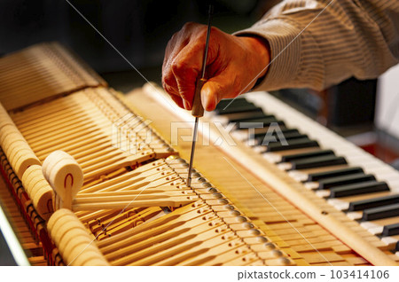 Delicate piano tuning by a mature technician 103414106