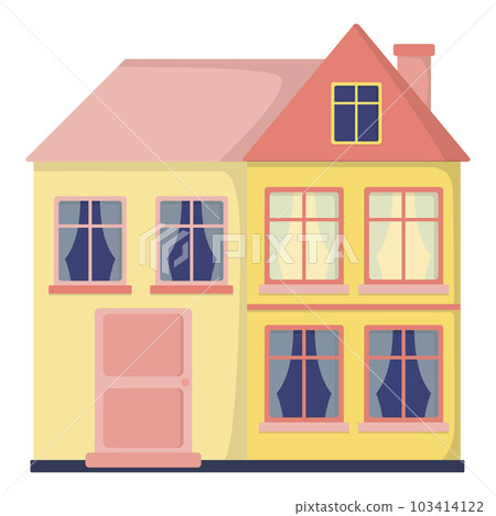 Flat residential building. A modern house. Elements of the urban landscape. Isolated country house with roofs and windows. Vector drawing. 103414122