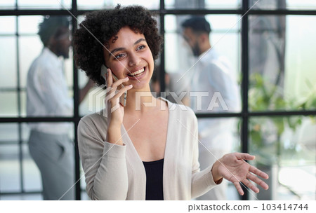 Businesswoman with phone in modern office 103414744