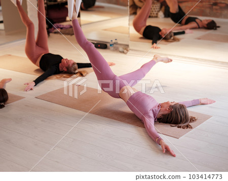 workshop of air yoga and stretching in yoga studio 103414773