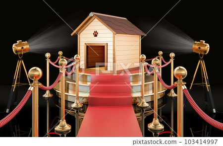 Podium with wooden doghouse, 3D rendering 103414997