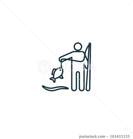 Fishing icon. Monochrome simple sign from hobby collection. Fishing icon for logo, templates, web design and infographics. Fishing icon. Monochrome simple sign from hobby collection. Fishing icon for logo, templates, web design and infographics. 103415135