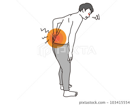 一個男人把手放在他疼痛的背上 103415554