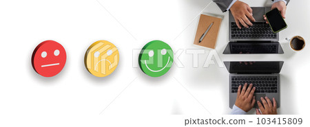 businessman select happy on satisfaction evaluation? feedback And good mood smiley customer experience rating online consumer businessman select happy on satisfaction evaluation? feedback And good mood smiley customer experience rating online consumer 103415809