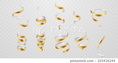 Beautiful Yellow Streamers Isolated On White Stock Photo, Picture