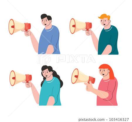 people holding megaphone. media marketing vector illustration people holding megaphone. media marketing vector illustration 103416327