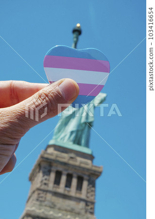 transgender pride flag in front of Statue of Liberty 103416654