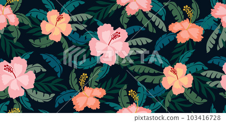 Tropical flower pattern seamless, silhouette of blooming, hand drawn botanical, Floral leaf for spring and Summer time, natural ornaments for textile, fabric, wallpaper, background design. Tropical flower pattern seamless, silhouette of blooming, hand drawn botanical, Floral leaf for spring and Summer time, natural ornaments for textile, fabric, wallpaper, background design. 103416728