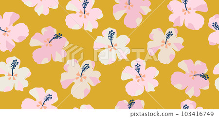 Tropical flower pattern seamless, silhouette of blooming, hand drawn botanical, Floral leaf for spring and Summer time, natural ornaments for textile, fabric, wallpaper, background design. 103416749