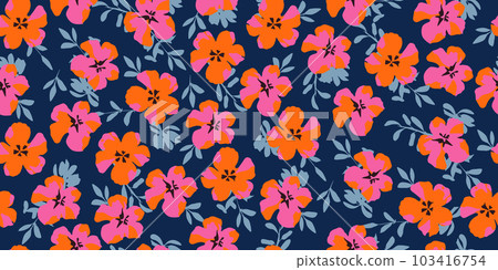 Flower pattern seamless, silhouette of blooming, hand drawn botanical, Floral leaf for spring and Summer time, natural ornaments for textile, fabric, wallpaper, background design. 103416754