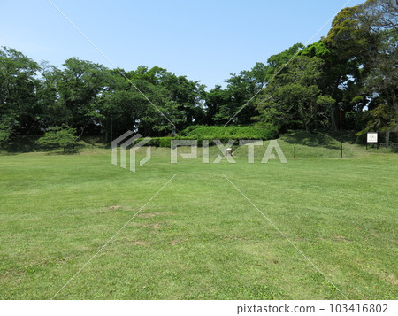 Honmaru Ruins and Castle Tower Ruins (Tenshu Ruins) in Sakura Castle Ruins Park in Sakura City 103416802