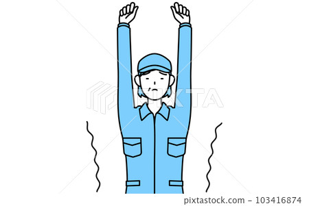 Senior woman in hat and work clothes stretching by stretching (manager, manager, boss) Senior woman in hat and work clothes stretching by stretching (manager, manager, boss) 103416874