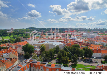 Vilnius historic district, the capital of Lithuania, a world cultural heritage site in the three Baltic countries of Northern Europe. The old town seen from the bell tower of St. John's Church Vilnius historic district, the capital of Lithuania, a world cultural heritage site in the three Baltic countries of Northern Europe. The old town seen from the bell tower of St. John's Church 103417049