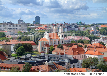 Vilnius historic district, the capital of Lithuania, a world cultural heritage site in the three Baltic countries of Northern Europe. The old town seen from the bell tower of St. John's Church Vilnius historic district, the capital of Lithuania, a world cultural heritage site in the three Baltic countries of Northern Europe. The old town seen from the bell tower of St. John's Church 103417054