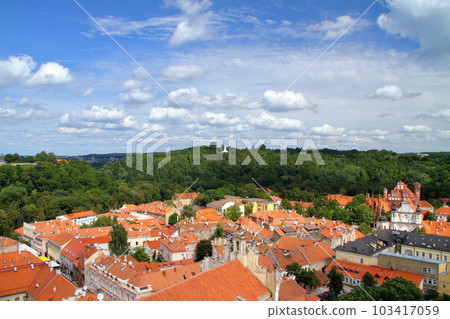 Vilnius historic district, the capital of Lithuania, a world cultural heritage site in the three Baltic countries of Northern Europe. The old town seen from the bell tower of St. John's Church Vilnius historic district, the capital of Lithuania, a world cultural heritage site in the three Baltic countries of Northern Europe. The old town seen from the bell tower of St. John's Church 103417059