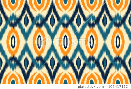 Ethnic abstract ikat art. Seamless pattern in tribal, folk embroidery, and Mexican style. Aztec geometric art ornament print. Design for carpet, wallpaper, clothing, wrapping, fabric, cover, textile. 103417112