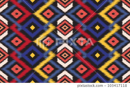 Ethnic abstract ikat art. Seamless pattern in tribal, folk embroidery, and Mexican style. Aztec geometric art ornament print. Design for carpet, wallpaper, clothing, wrapping, fabric, cover, textile. 103417118