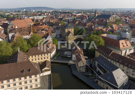 aerial view of the old town of bamberg with the historic town hall on the regnitz 103417128