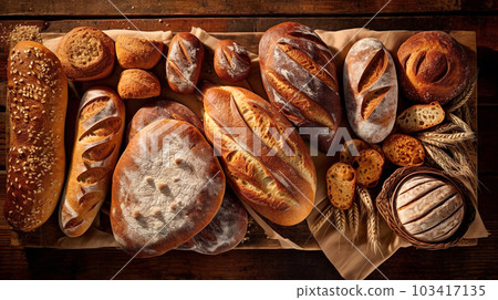 Various kinds of bread background "AI generated image" Various kinds of bread background "AI generated image" 103417135