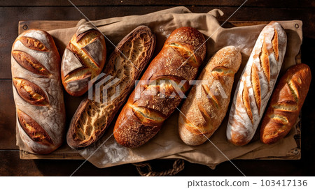 Various kinds of bread background "AI generated image" Various kinds of bread background "AI generated image" 103417136