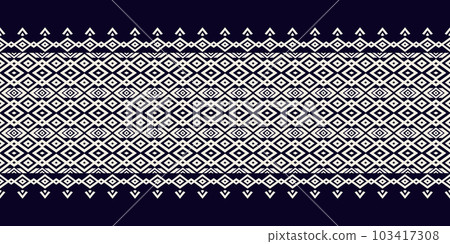 Ethnic abstract ikat art. Seamless pattern in tribal, folk embroidery, and Mexican style. Aztec geometric art ornament print. Design for carpet, wallpaper, clothing, wrapping, fabric, cover, textile. Ethnic abstract ikat art. Seamless pattern in tribal, folk embroidery, and Mexican style. Aztec geometric art ornament print. Design for carpet, wallpaper, clothing, wrapping, fabric, cover, textile. 103417308