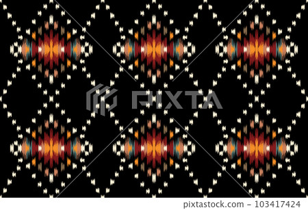 Ethnic abstract ikat art. Seamless pattern in tribal, folk embroidery, and Mexican style. Aztec geometric art ornament print. Design for carpet, wallpaper, clothing, wrapping, fabric, cover, textile. 103417424