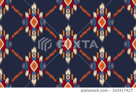 Ethnic abstract ikat art. Seamless pattern in tribal, folk embroidery, and Mexican style. Aztec geometric art ornament print. Design for carpet, wallpaper, clothing, wrapping, fabric, cover, textile. 103417427