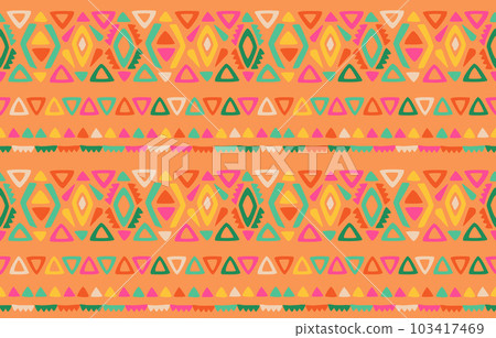 Ethnic abstract ikat art. Seamless pattern in tribal, folk embroidery, and Mexican style. Aztec geometric art ornament print. Design for carpet, wallpaper, clothing, wrapping, fabric, cover, textile. 103417469