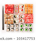 Big colorful sushi set on a white background. Top view. 103417753