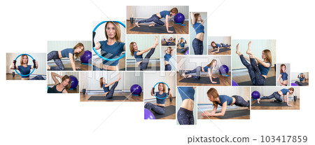 Collage of Active Woman in Fitness - Healthy Lifestyle Concept 103417859
