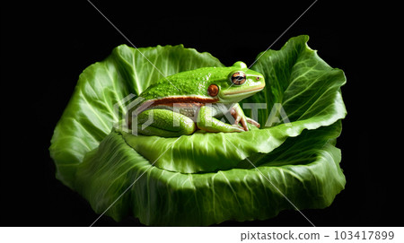 Lettuce and tree frog "AI-generated image" 103417899