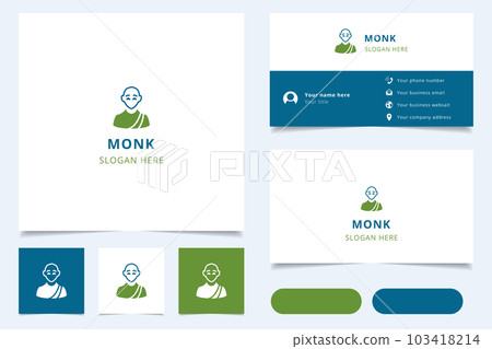 Monk logo design with editable slogan. Branding book and business card template. 103418214