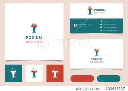 Podium logo design with editable slogan. Branding book and business card template. Podium logo design with editable slogan. Branding book and business card template. 103418337