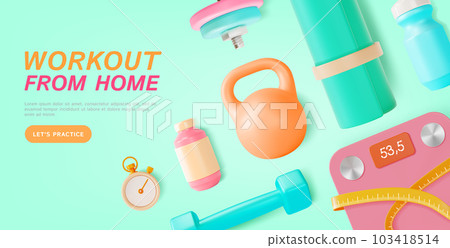 3d Workout for Home Ads Banner Concept Poster Card Cartoon Style. Vector illustration of Sport Activity Training Lifestyle 3d Workout for Home Ads Banner Concept Poster Card Cartoon Style. Vector illustration of Sport Activity Training Lifestyle 103418514