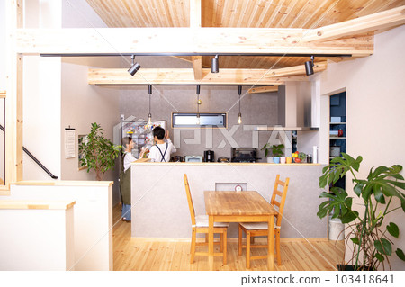 新廚房，年輕的日本夫婦，在冰箱裡找東西 103418641