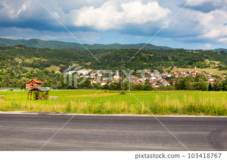 Aerial view Bulgarian Village. Mountains landscape. 103418767