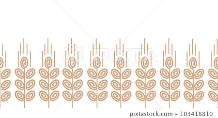 Seamless wheat or barley background isolated vector. Doodle hand drawn illustration, endless rye spikelets of wheat ears border, frame, banner, flyer template. Bakery goods packaging design Seamless wheat or barley background isolated vector. Doodle hand drawn illustration, endless rye spikelets of wheat ears border, frame, banner, flyer template. Bakery goods packaging design 103418810