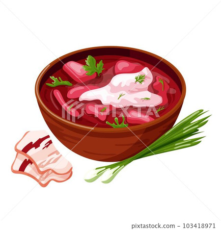 Ukrainian borscht with green onion and with lard. Borscht with lard. Ukrainian borscht with green onion and with lard. Borscht with lard. 103418971
