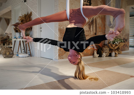 workshop of air yoga and stretching in yoga studio 103418993