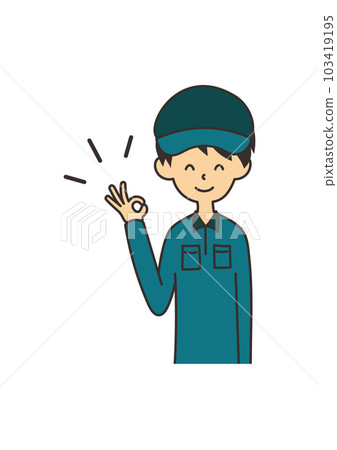 Illustration of a male worker with an OK pose 103419195