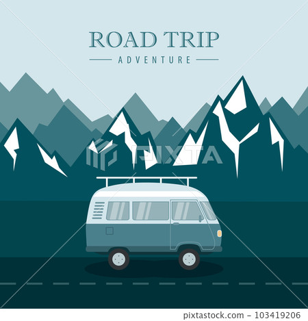 road trip with camper van adventure in the wilderness on mountain landscape 103419206