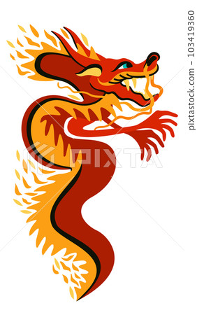 Red dragon on fire. Year of the dragon. Chinese New Year 2024. Vector illustration isolated on white background. 103419360