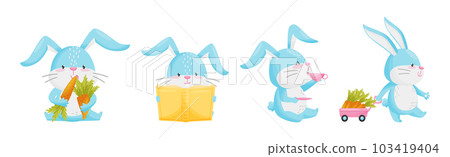 Cute Rabbit with Long Ears Engaged in Different Activities Vector Set Cute Rabbit with Long Ears Engaged in Different Activities Vector Set 103419404