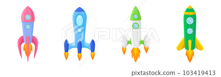 Bright Space Rocket Launching or Starting Up Vector Set 103419413