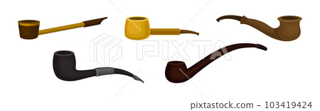 Tobacco Pipe with Chamber, Thin Hollow Stem and Mouthpiece Vector Set 103419424
